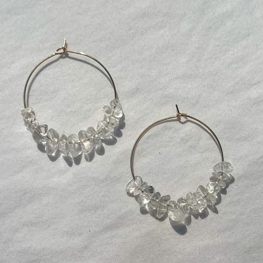 large gold-filled hoops with quartz