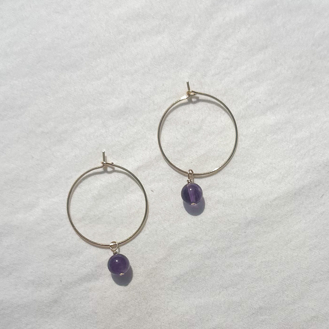 medium gold-filled hoops with amethyst