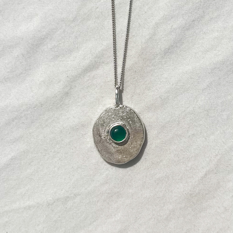 large sterling silver necklace with green onyx- OOAK