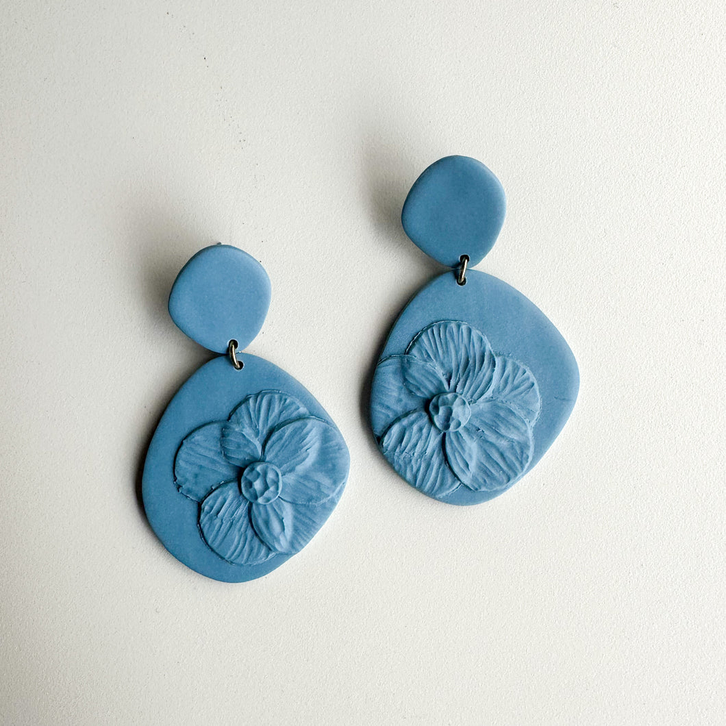 steel blue monochrome flower dangles