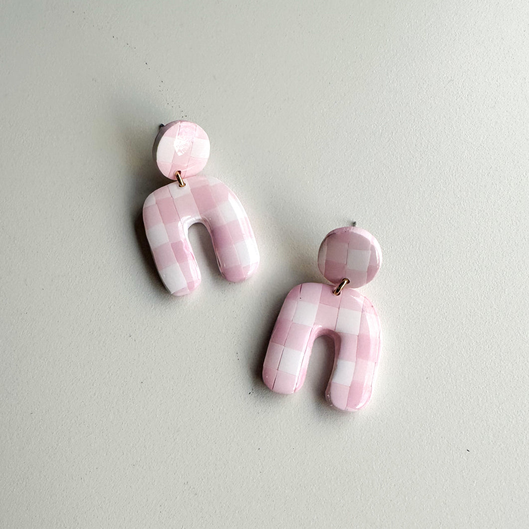 pink gingham mini dangles