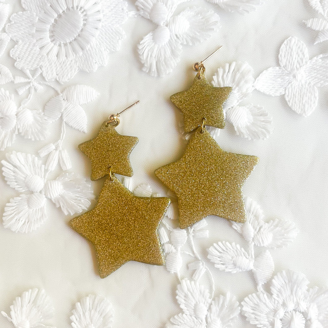 gold double star dangles