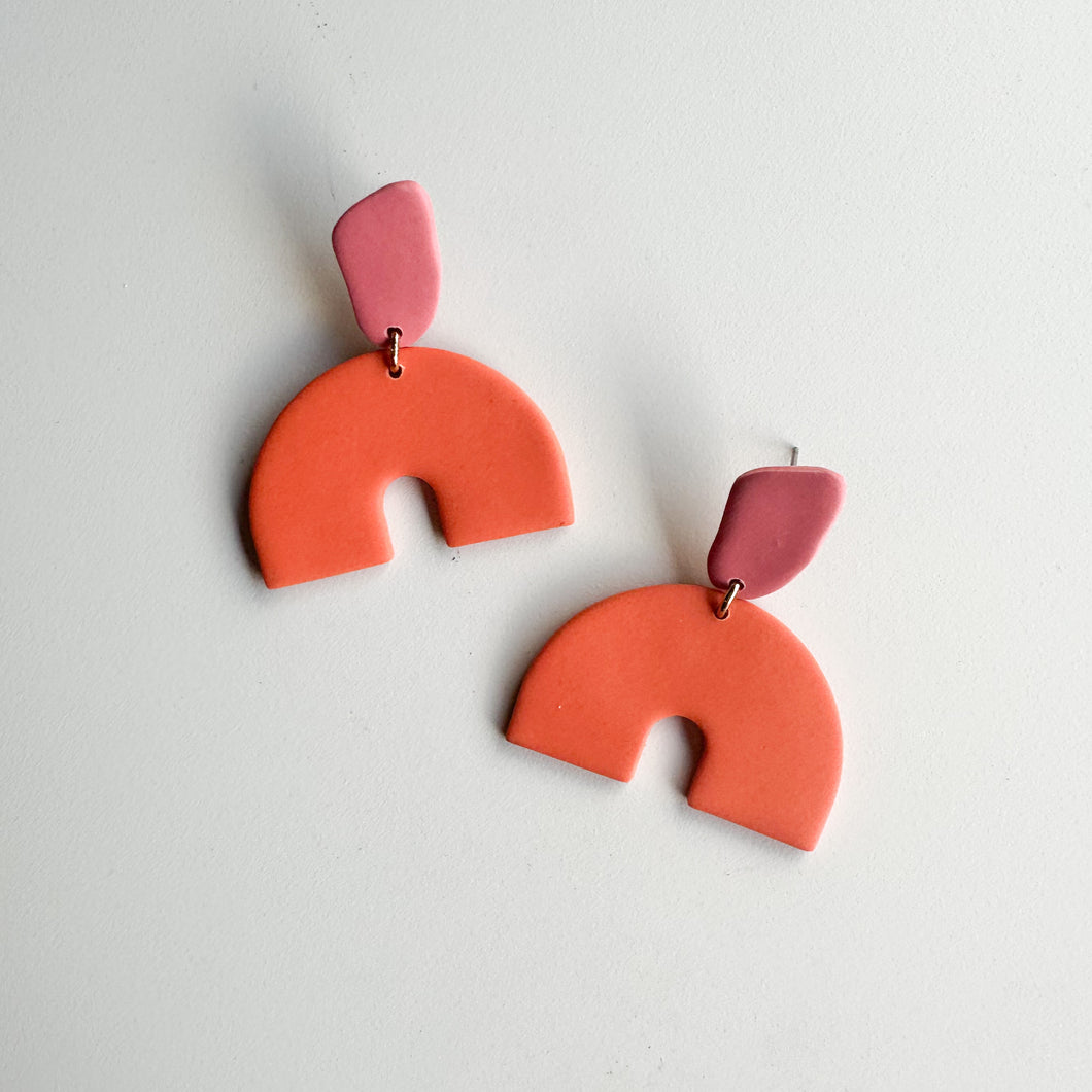 pink and orange colorblock dangles