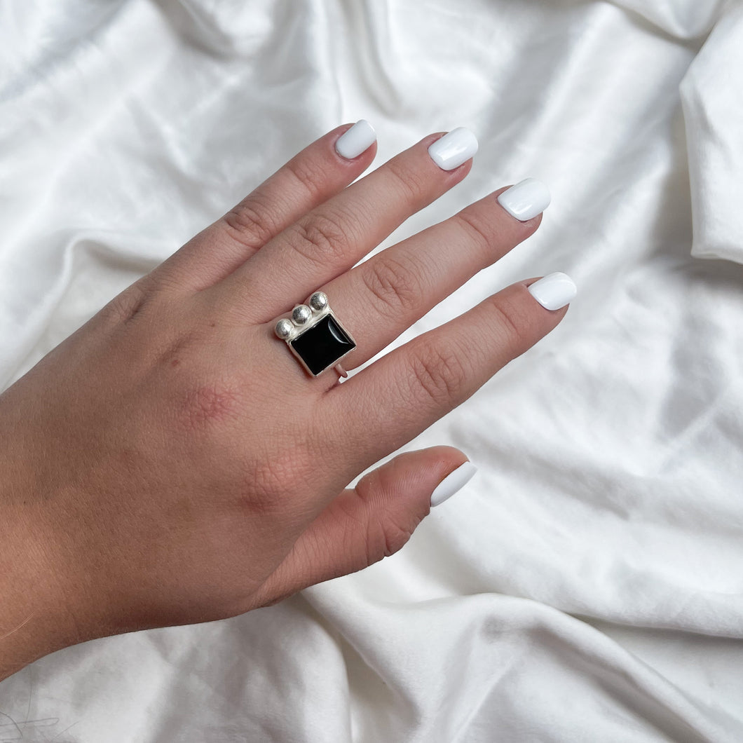 black onyx silver statement ring/ size 8.5