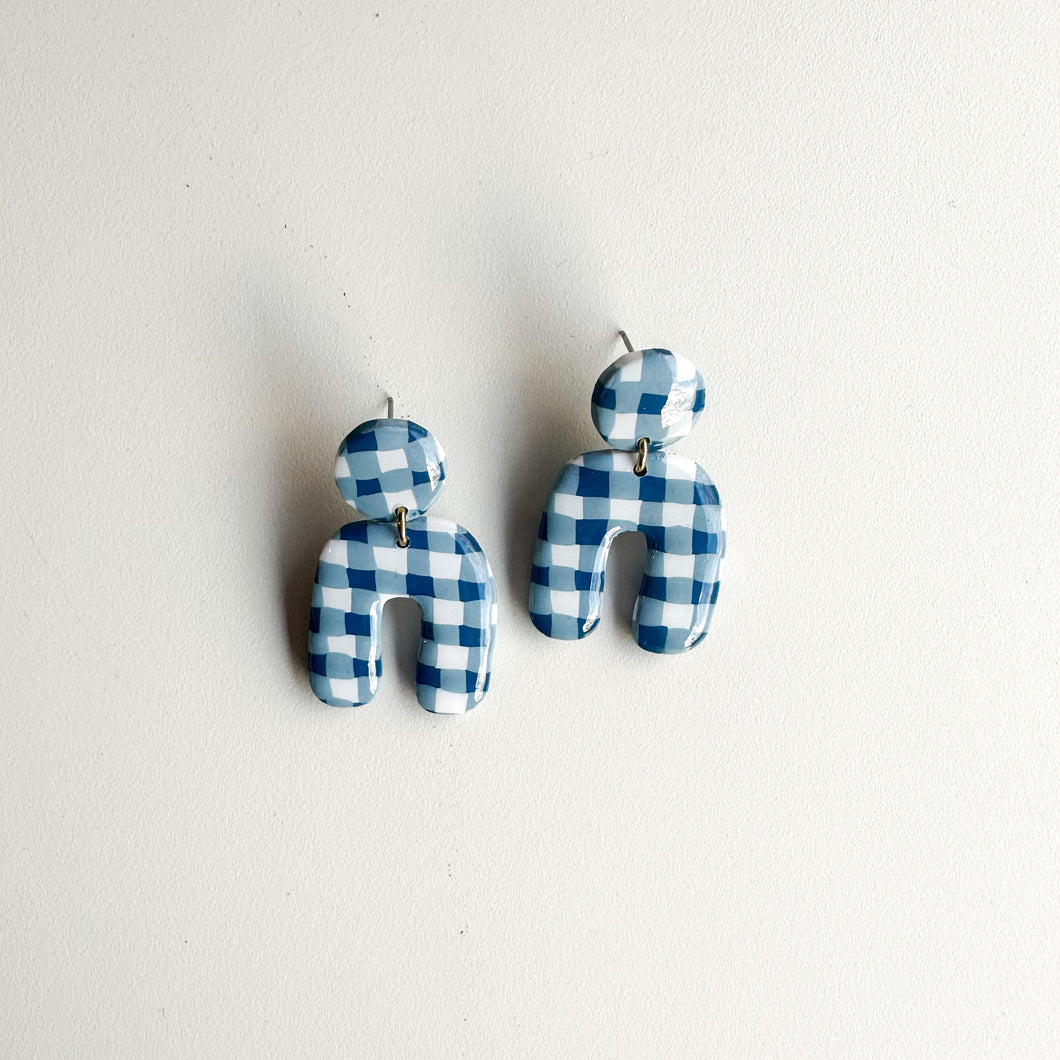 blue gingham mini dangles