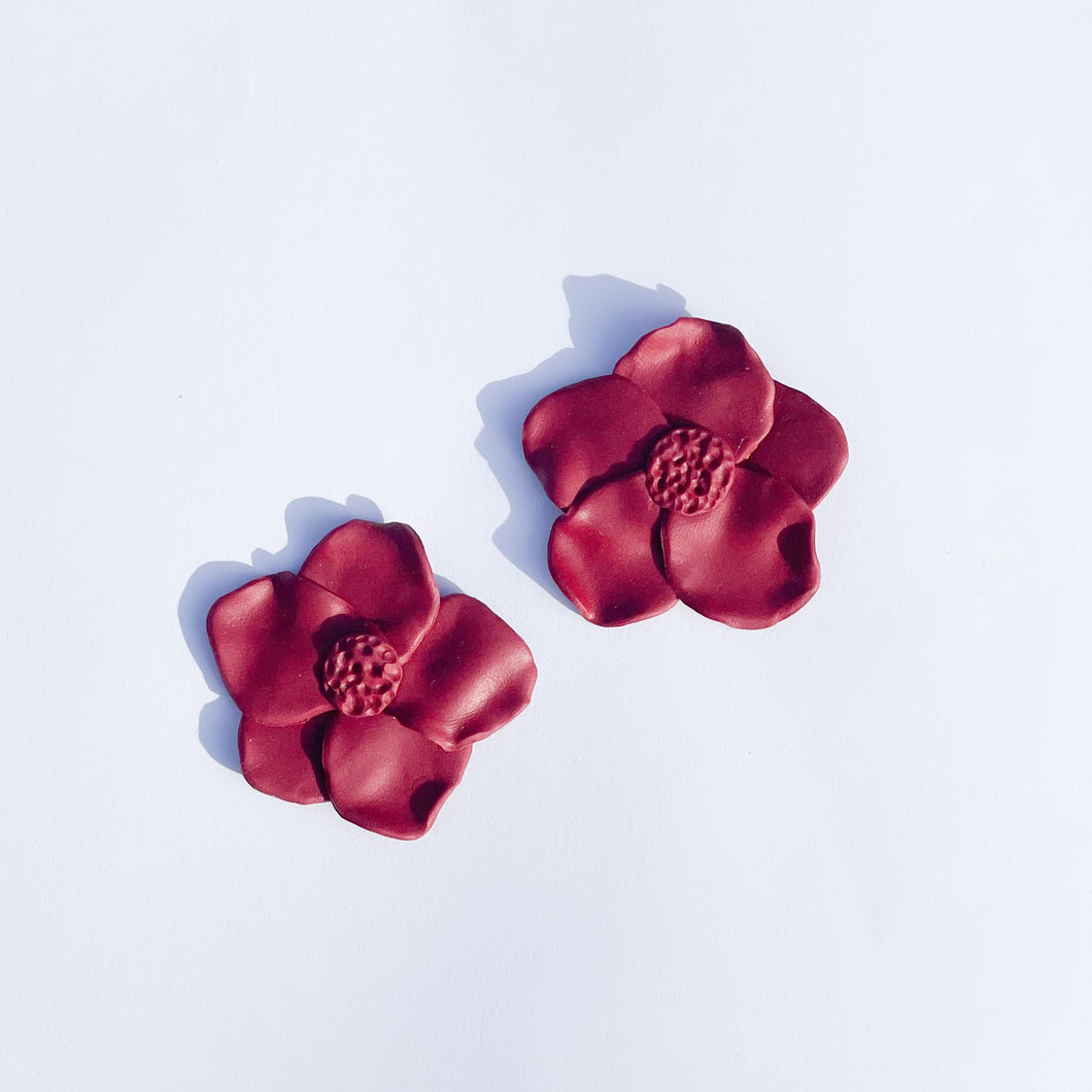 ox blood extra large flower studs