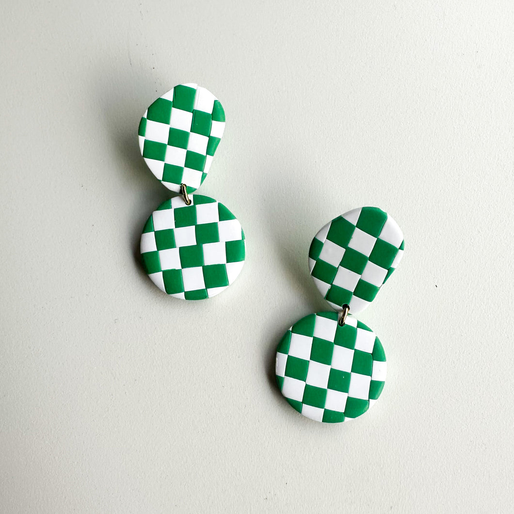 green and white checkerboard dangles